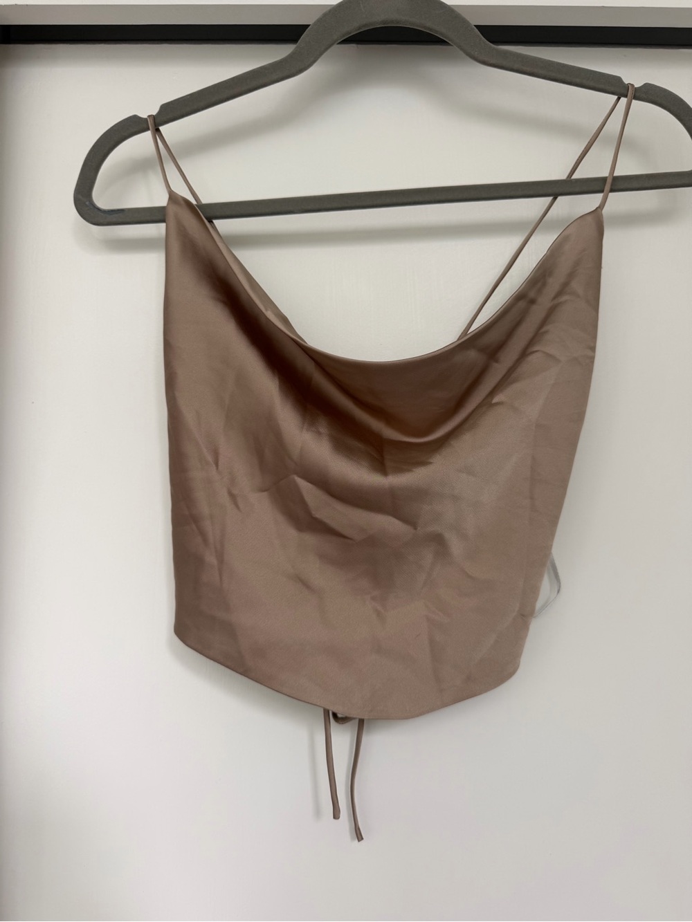 Brown Satin Cowl-Neck Camisole Top